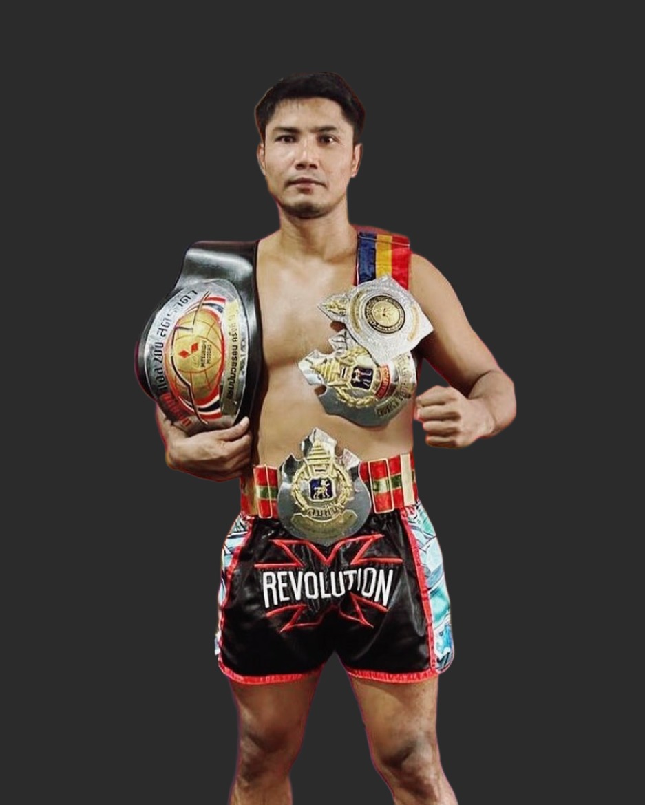 Sagadphet with his Muay Thai championship belts